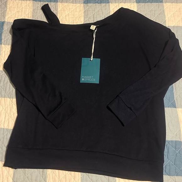 NWT MARKET & SPRUCE Women's 3/4 Sleeve Top Navy Small Petite - Picture 1 of 10